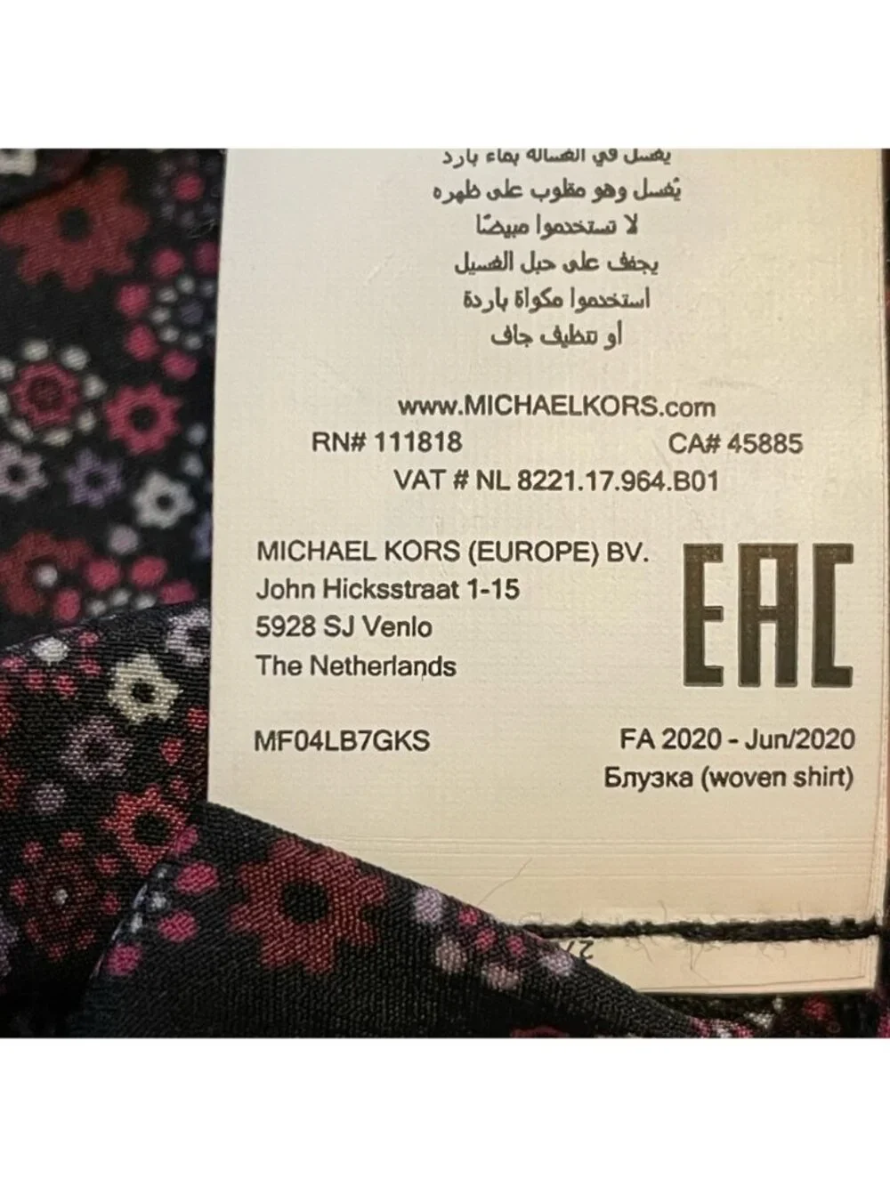 Michael Kors Black Purple Floral Blouse Paisley Long Sleeve Lock Zipper SMALL